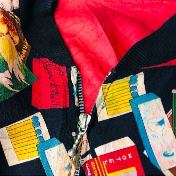 Vintage 1990s Spenser Jeremy Silk Matchbook Print Bomber Jacket Coat - Picture 6 of 8